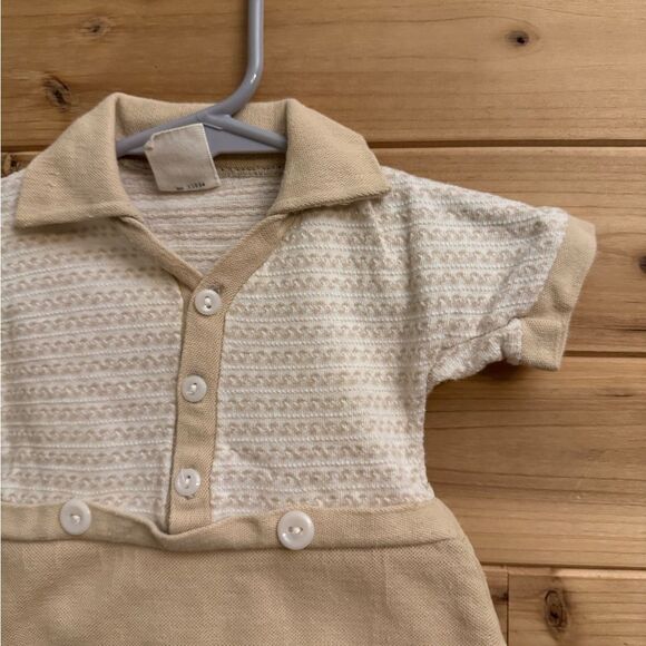 Vintage Baby Boy Newborn Bundle Yellow Blue Tan Collared Romper Outfit - Picture 12 of 16